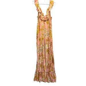 Intimately Free People Peach Floral Maxi Dress Med Ruffles Romantic Fairy